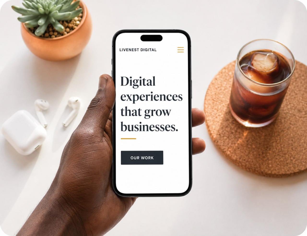 Smartphone displaying Livenest Digital Marketers social media management services